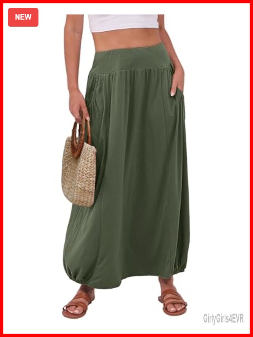 Women's Boho Flowy Maxi Skirt High Waist Elastic Summer Beach